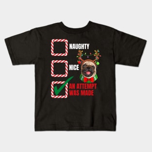 Naughty or Nice Christmas Reindeer Pug Kids T-Shirt
